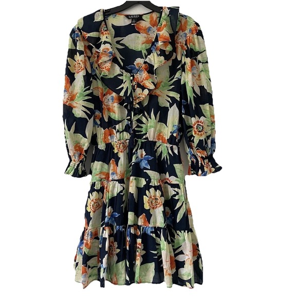 Lauren Ralph Lauren Dresses & Skirts - Lauren Ralph Lauren Floral Cotton Voile Dress Womens 2 Cotton Light